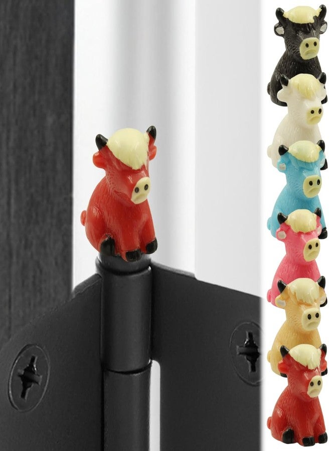 Wallertree Mini Highland Cow Hinge Heads Decorative Topper - Cute Highland Cattle Magnetic Hinge Head Toppers - Tiny Resin Yaks Statue for Door Hinge Head Home Decoration (Confetti, Set of 6) - Image 1